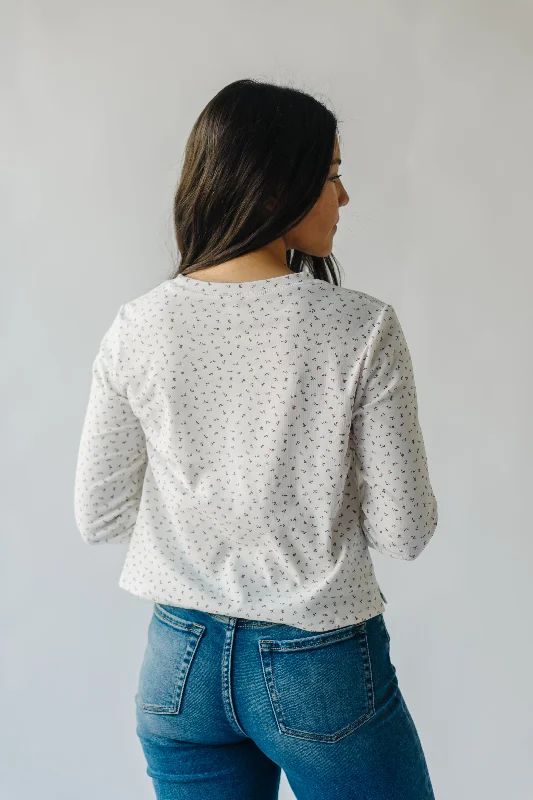 The Conlon Floral Knit Blouse in Cream + Pink