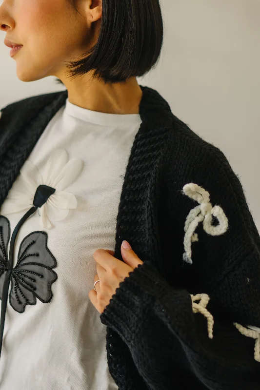 The Grover Chunky Bow Detail Cardigan in Black