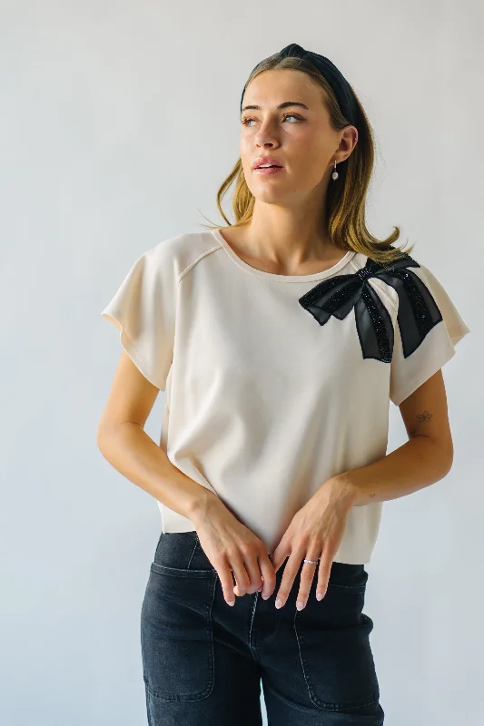 The Wallish Ribbon Embellished Tee in Cream