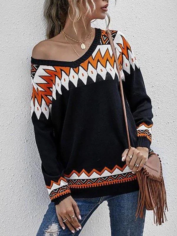 Zig Zag Raglan Sleeve Jumper Sweater for Women