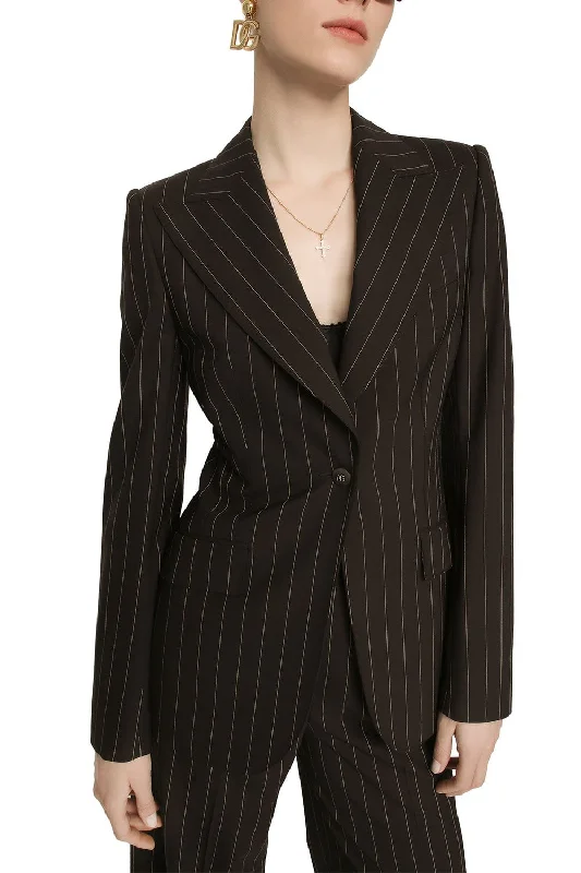 Pinstriped Single Breasted Blazer