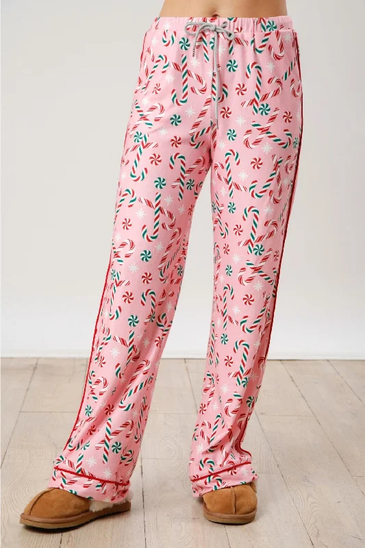 Candy Cane Printed Pajama Pants In Pink/multi