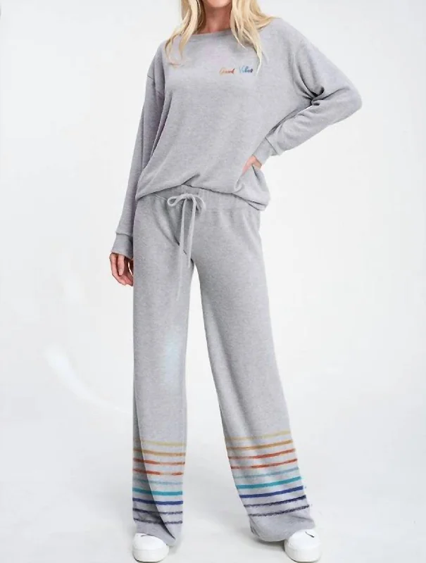 Good Vibes Sleep Loungewear Set In Heather Grey