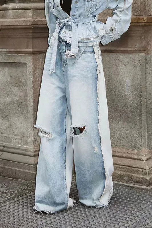 Ripped Washed Gradient Boyish Straight Jeans