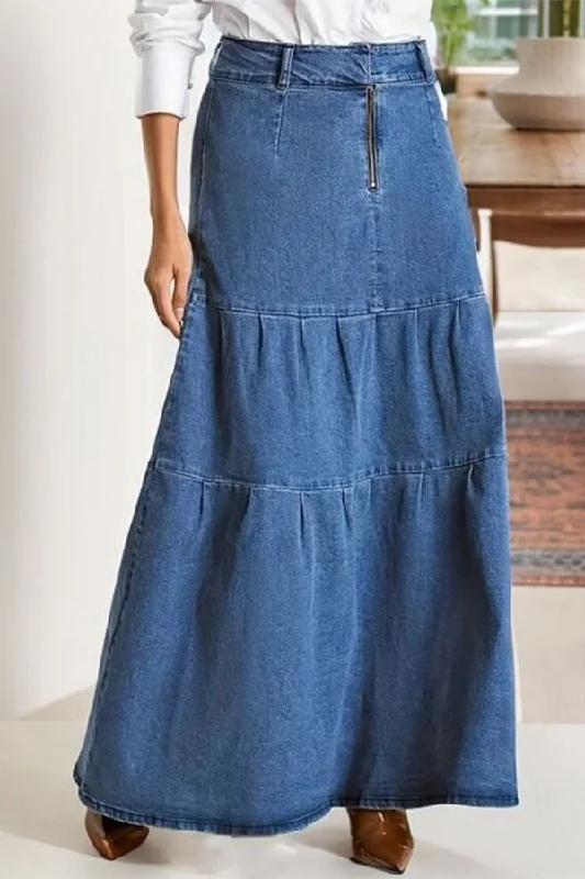 Solid Color Classic Tiered Denim Skirt