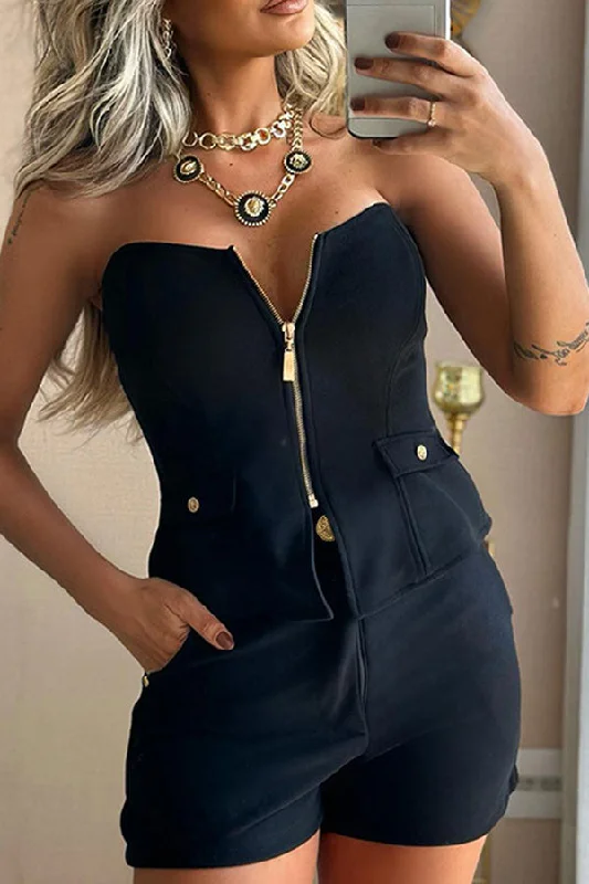 Solid Color Unique Zipped Design Pocket Pant Suit