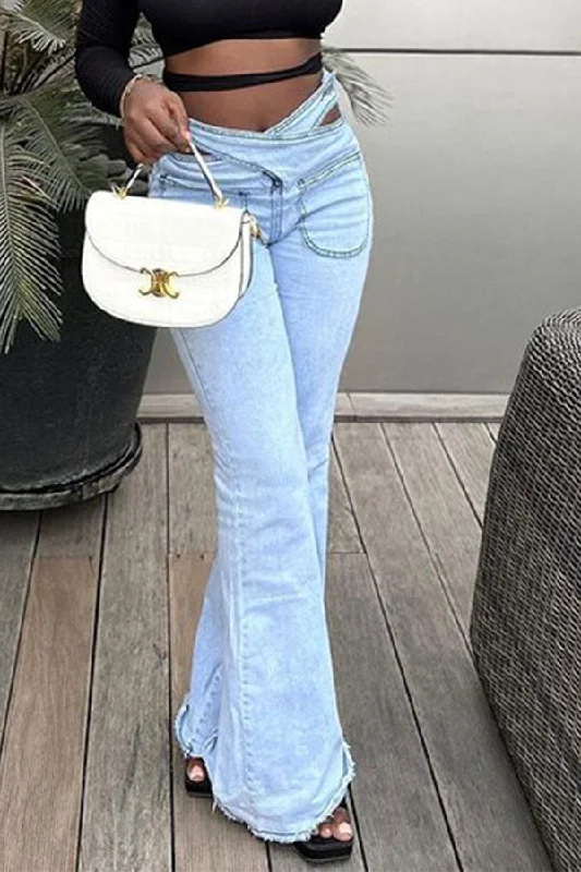 Washed Modern Cutout High Waist Micro Flared Jeans