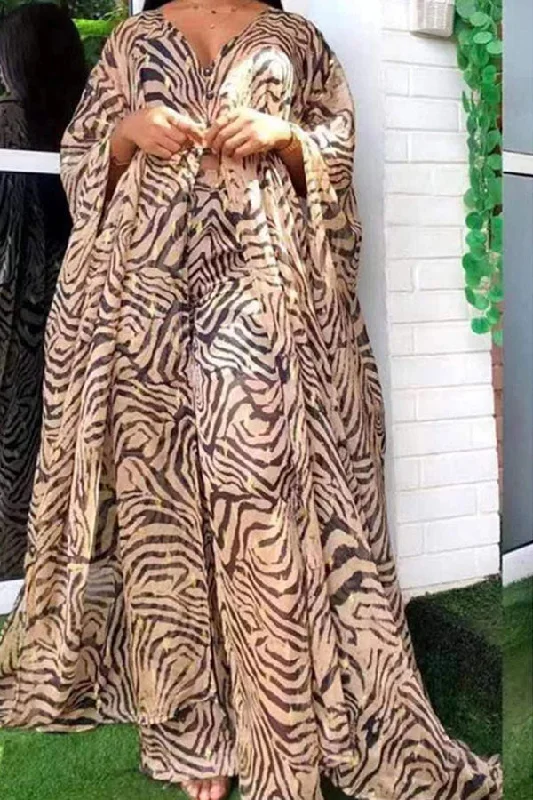 Zebra Print Oversized Batwing Sleeve Flowy Pant Suit