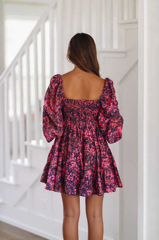 All Right With Me Mini Dress - Navy, Brown and Fuchsia