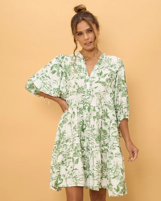 Avani Green Tropical Floral Button Down Mini Dress