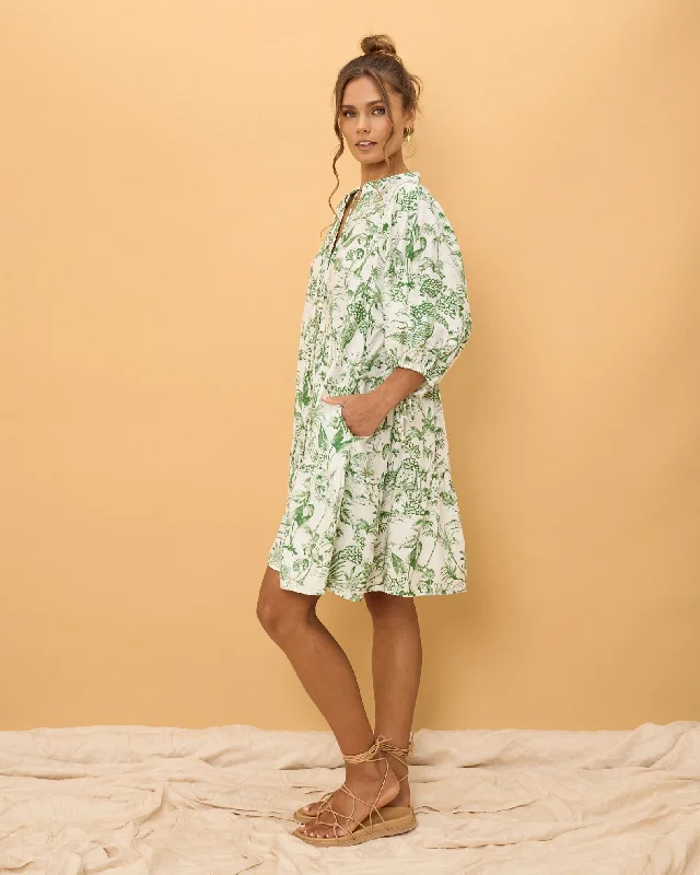 Avani Green Tropical Floral Button Down Mini Dress