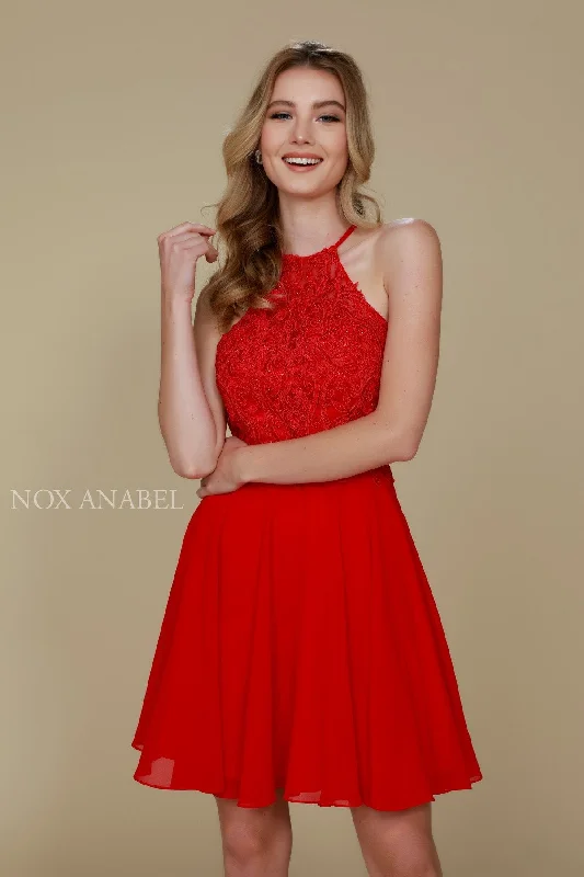 DETAILED HALTER NECK COCKTAIL PROM DRESS A615 BY NARIANNA.