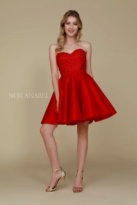 FLORAL LACE STRAPLESS SWEETHEART  SHORT HOME COMING DRESS 6265 BY NARIANNA