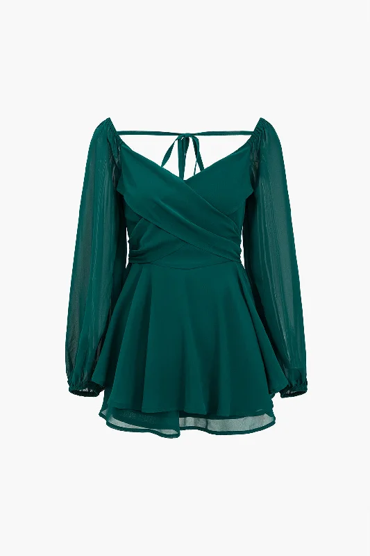 Solid Cross V-Neck Mini Dress