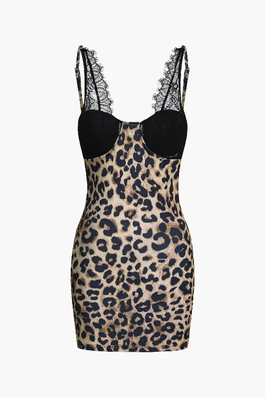 Leopard Print Backless Bustier Mini Dress