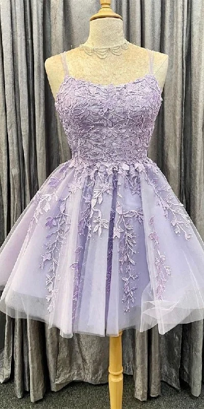 princess short lavender A-line lace appliqued homecoming dress party dress    cg17932