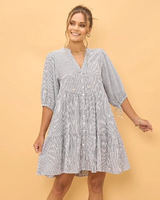 Raleigh Grey Stripe Button Down Mini Dress