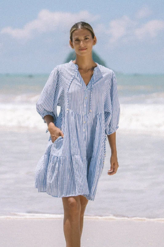 Riley Blue Stripe Button Down Mini Dress