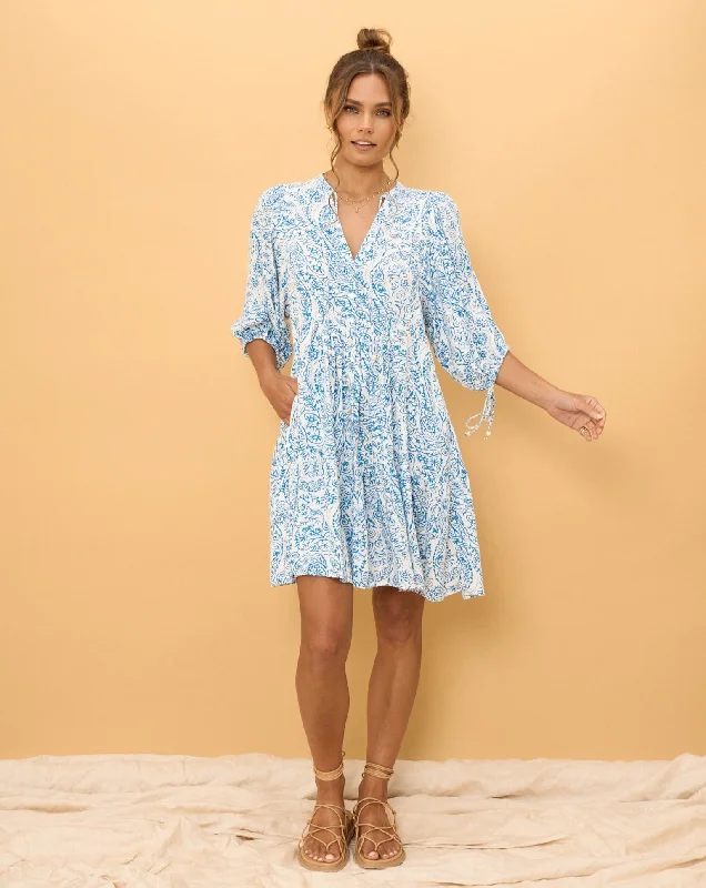 Skyra Blue Boho Button Down Mini Dress