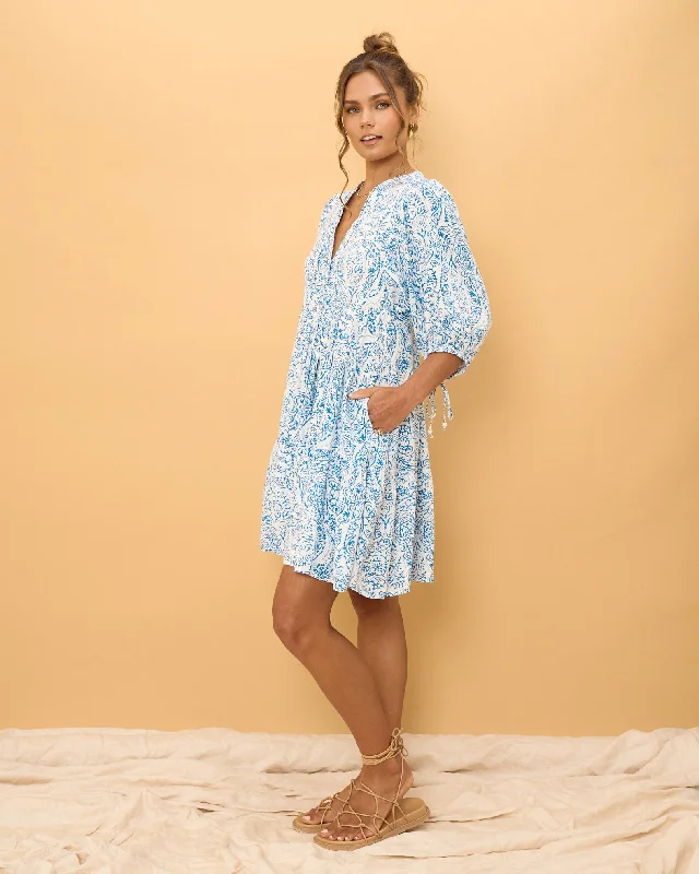 Skyra Blue Boho Button Down Mini Dress