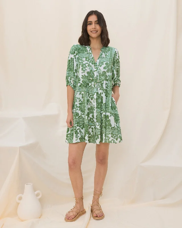 Viridiana Green Floral Button Down Mini Dress