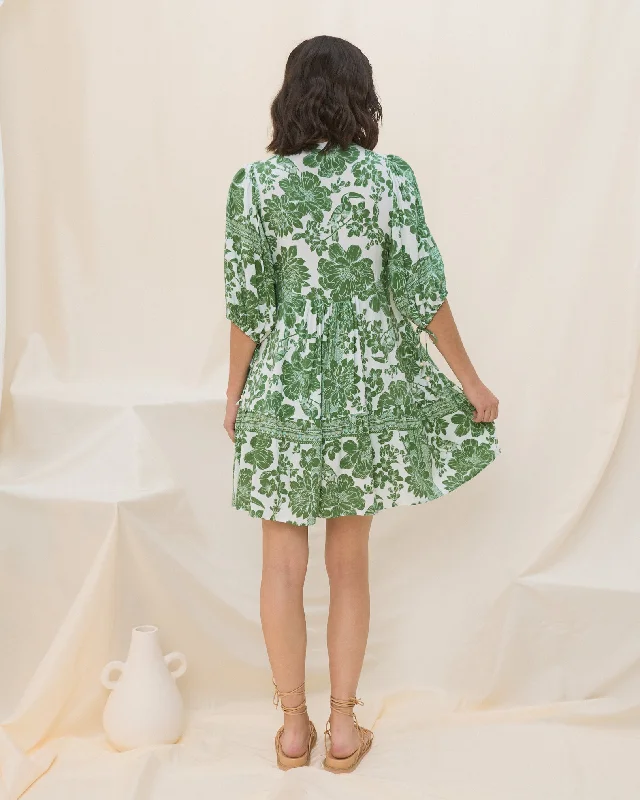 Viridiana Green Floral Button Down Mini Dress