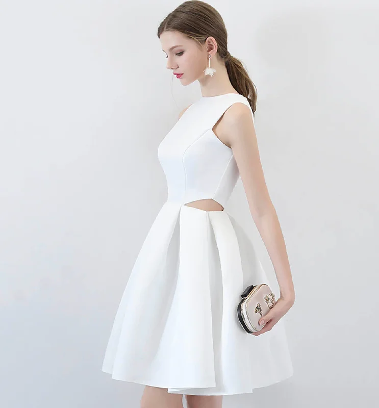 WHITE SATIN SHORT DRESS CUTE EVENING DRESS Homecoming Dress    cg16185