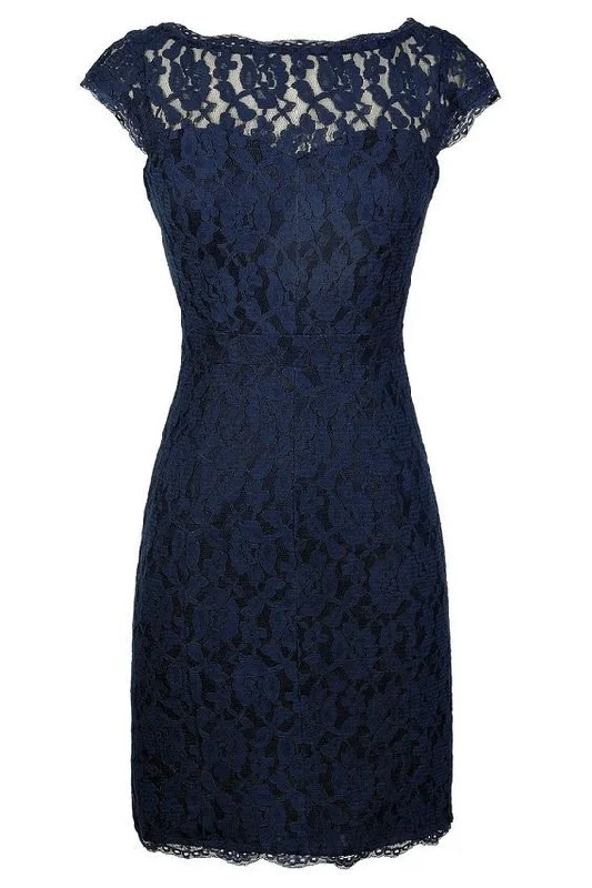 Short Navy Blue Lace Mother of the Bride Dresses          S3033