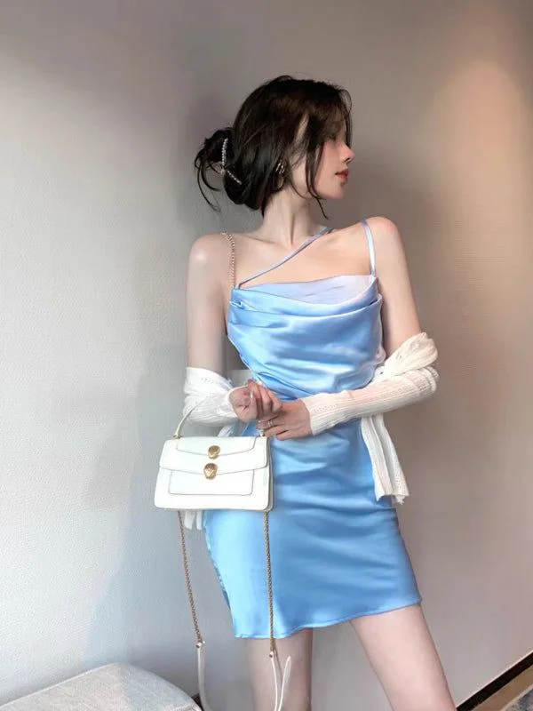 Simple Blue Sheath Spaghetti Straps Short Homecoming Dresses,Short Prom Dresses       S2967