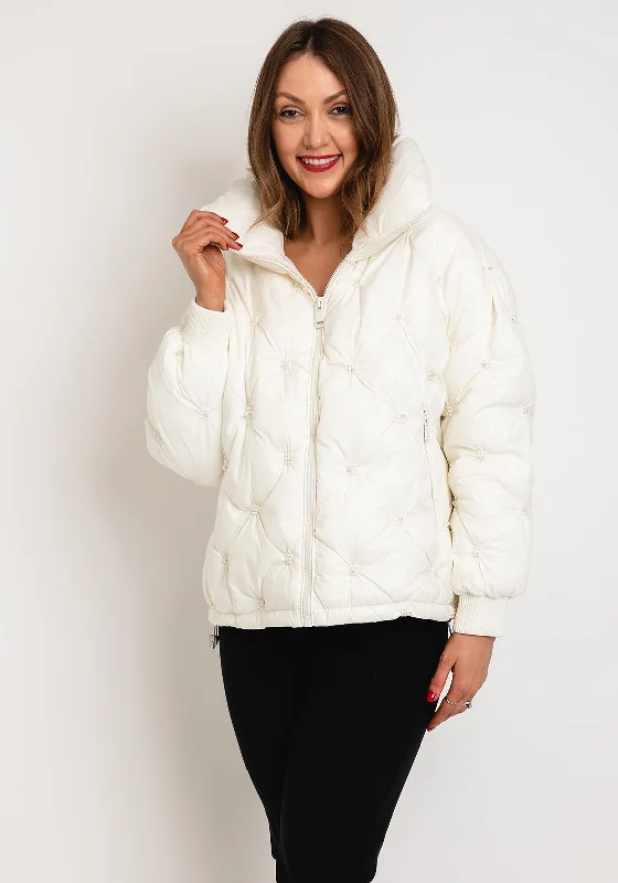 Guess Pearl Embossed Puffer Coat, Cream