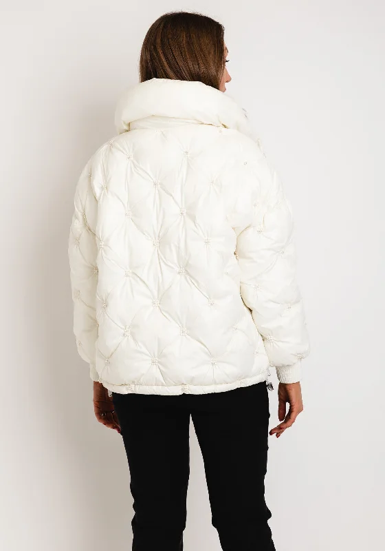 Guess Pearl Embossed Puffer Coat, Cream