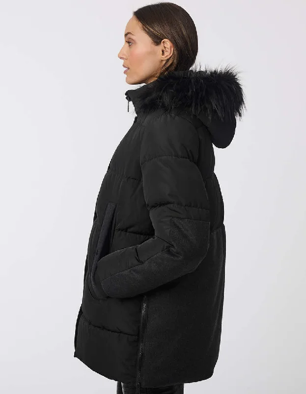 Short Outdoorsy Wool Combo Puffer Coat