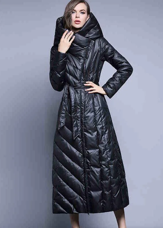 Black fashion Pockets Thick slim fit Winter lengthen Duck Down down coat