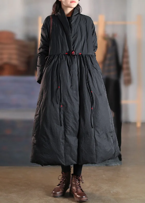 Bohemian Black V Neck Loose Duck Down down coat Winter