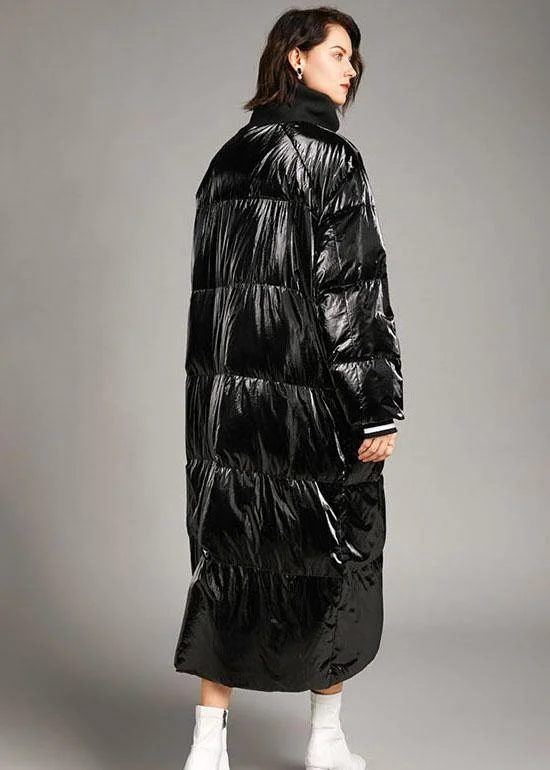 Boho Black zippered Pockets long Winter Duck Down down coat