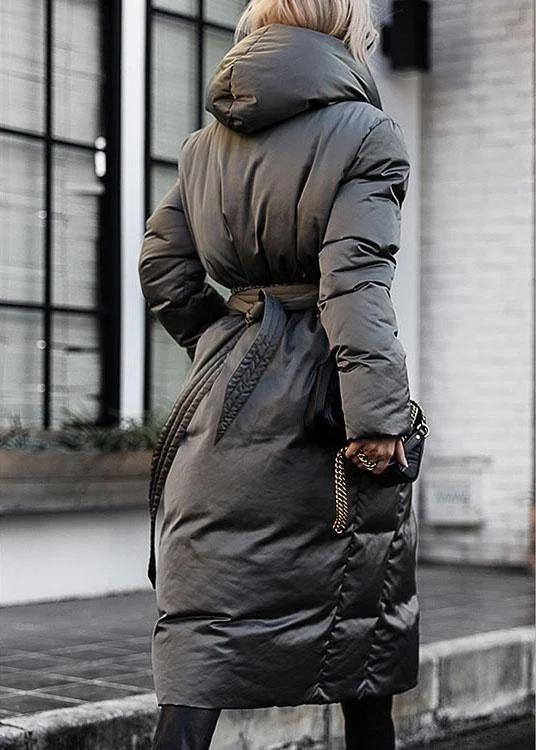 Casual Green Loose Thick tie waist Winter Duck Down down coat