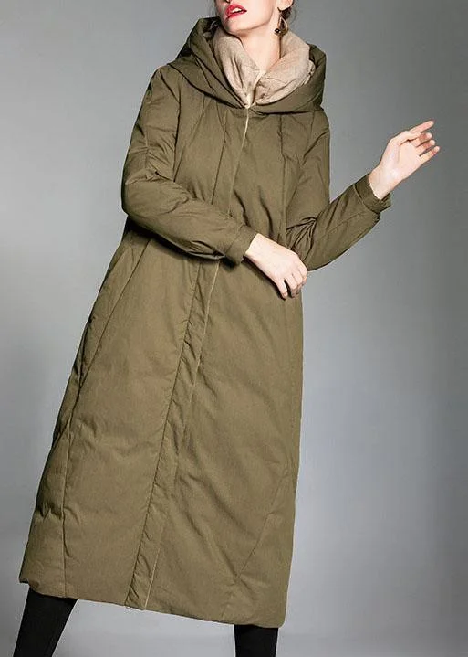 Chic Army Green Pockets Warm Wear on both sides Winter Duck Down Down Coat