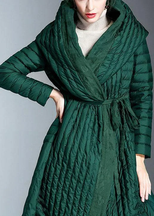 Chic Green Pockets Print Winter Duck Down down coat