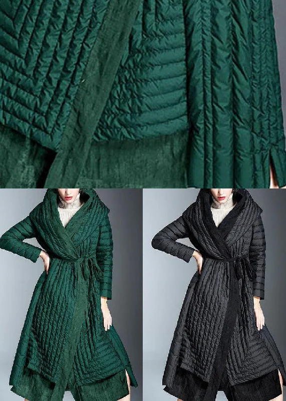 Chic Green Pockets Print Winter Duck Down down coat