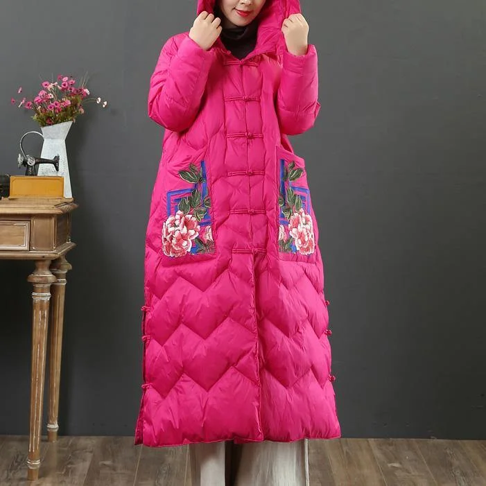 Fine rose warm winter coat oversize side open down jacket hooded New overcoat