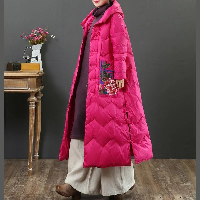 Fine rose warm winter coat oversize side open down jacket hooded New overcoat