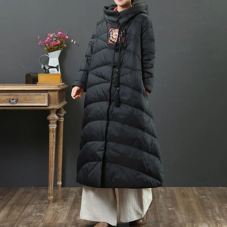 Luxury black goose Down coat plussize embroidery women parka Chinese Button Luxury coats