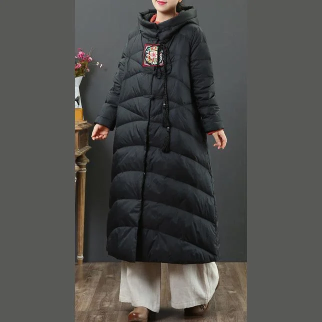 Luxury black goose Down coat plussize embroidery women parka Chinese Button Luxury coats