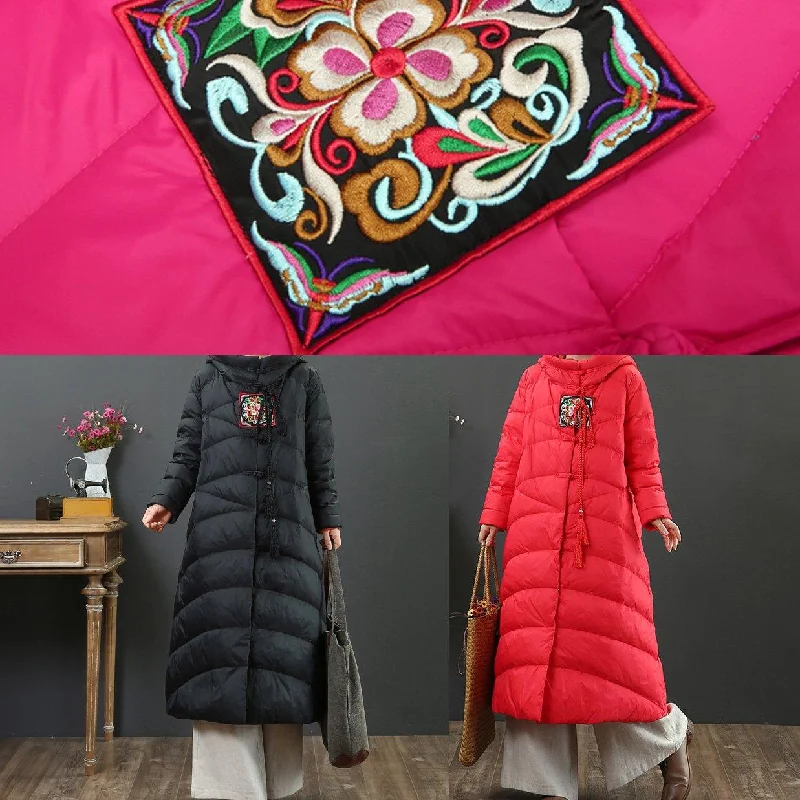 Luxury black goose Down coat plussize embroidery women parka Chinese Button Luxury coats