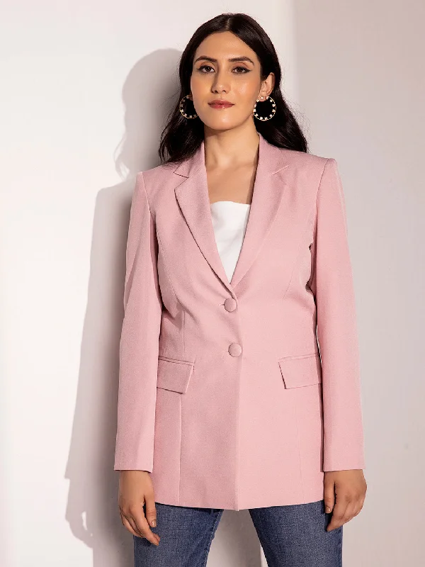 Double Button Notch Collar Blazer - Pink