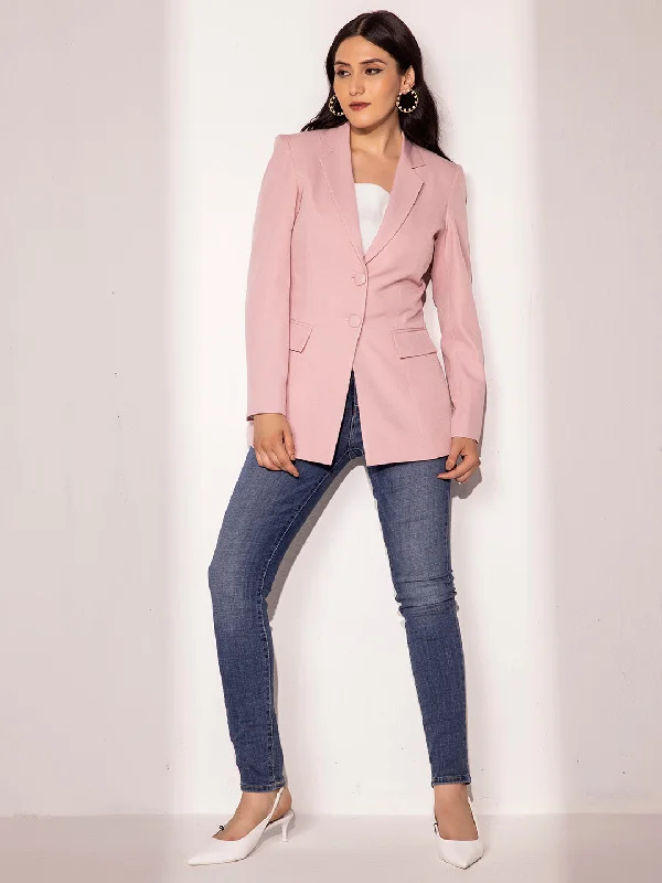 Double Button Notch Collar Blazer - Pink