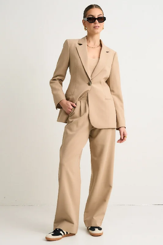 Enough Camel Textured Fitted Blazer