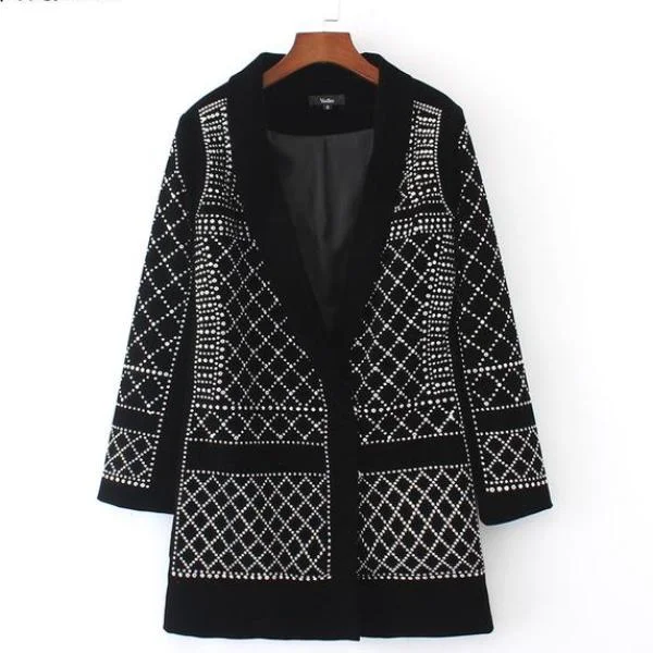 Geometric Pattern Rhinestone Blazer