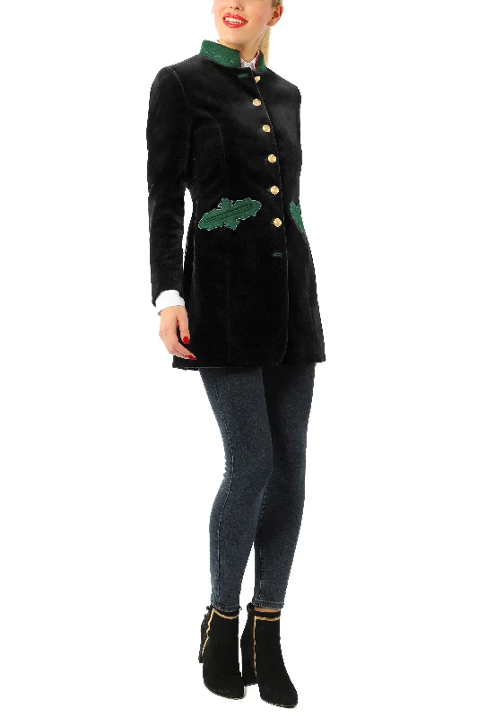 Long blazer from black velvet and green loden