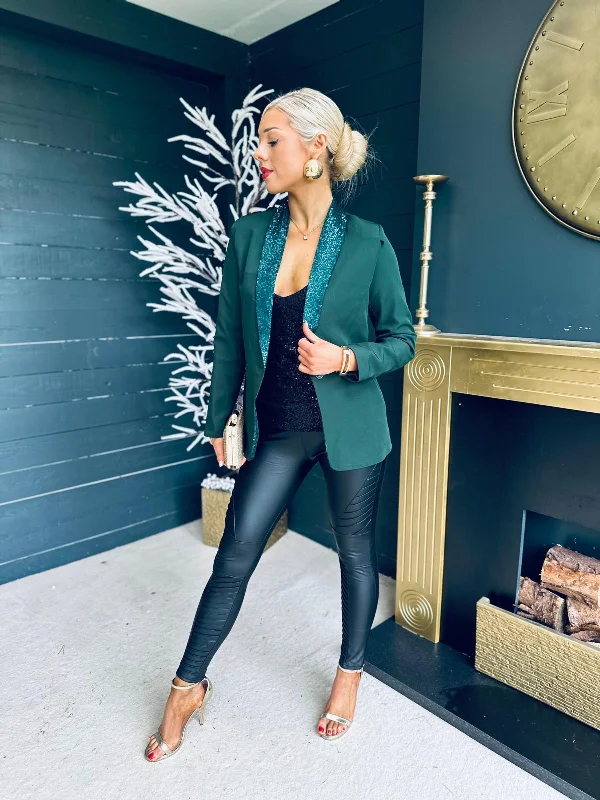 Menlo Sequin Lapel Blazer Forest